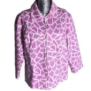 Bob Mackie wearable art fuschia white geometric womens lined‎ zip blazer 1XL